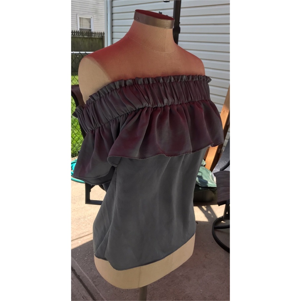 An Air Force blue off the shoulder top